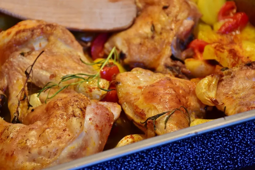 Garlic Butter Chicken & Veggies in an oven tray