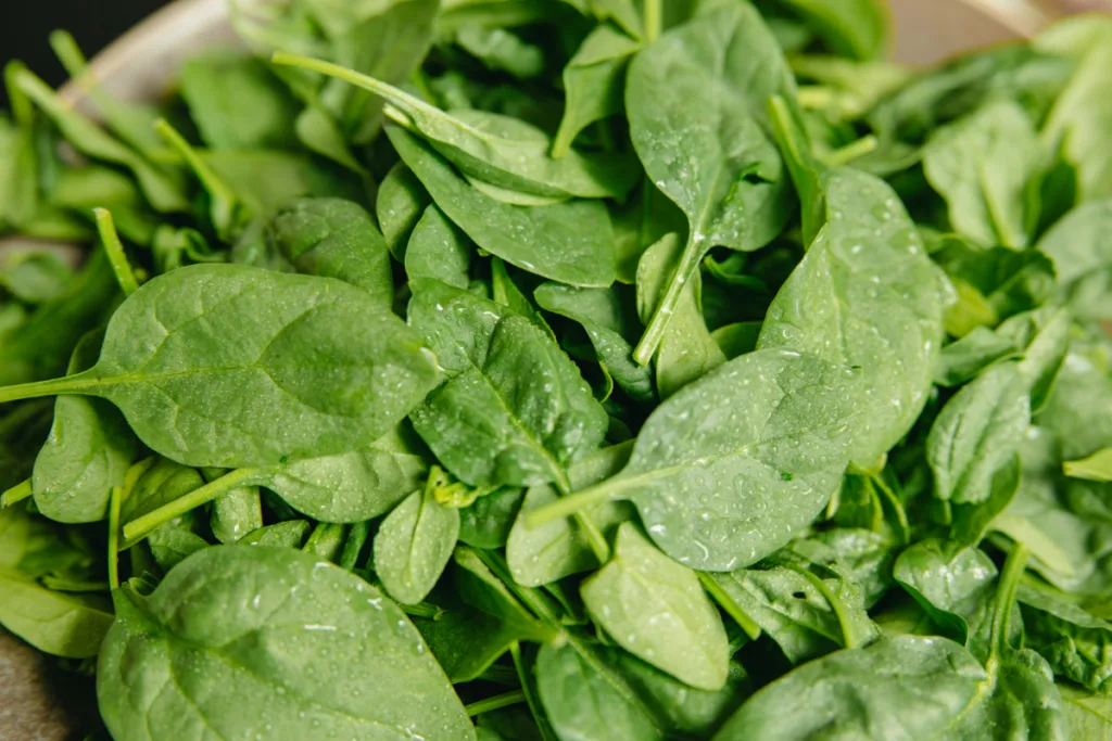 Bunch of green leaves in a basket.