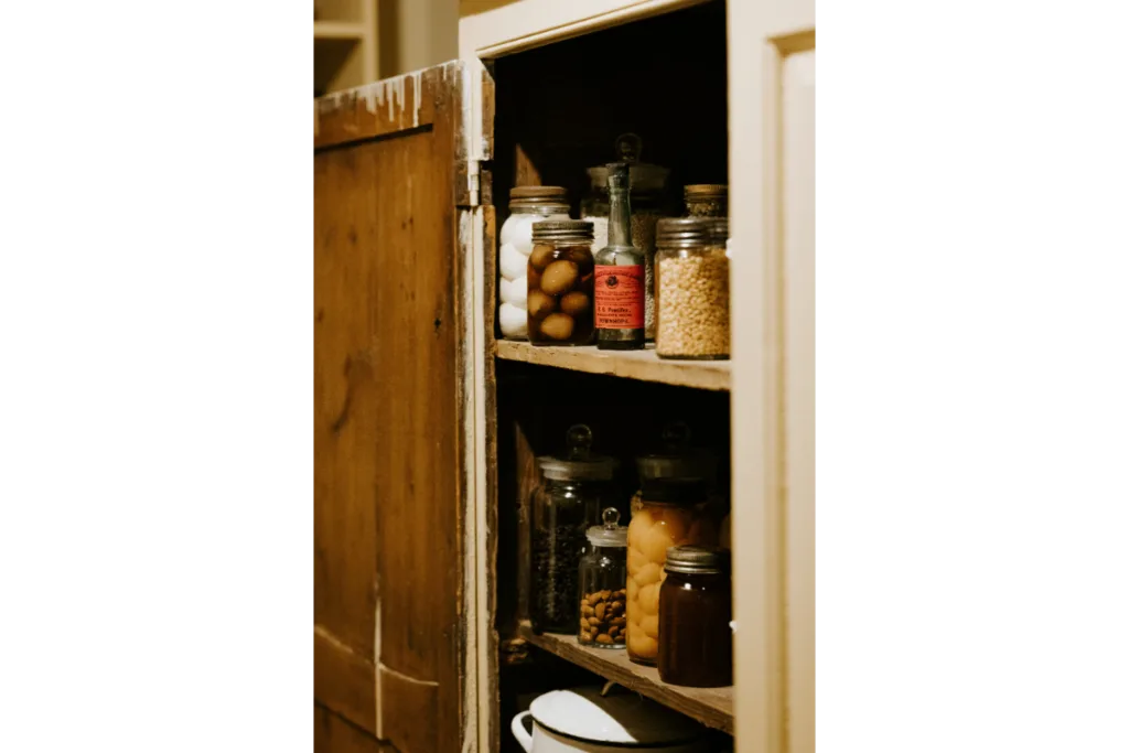 spice jars in a cabinet