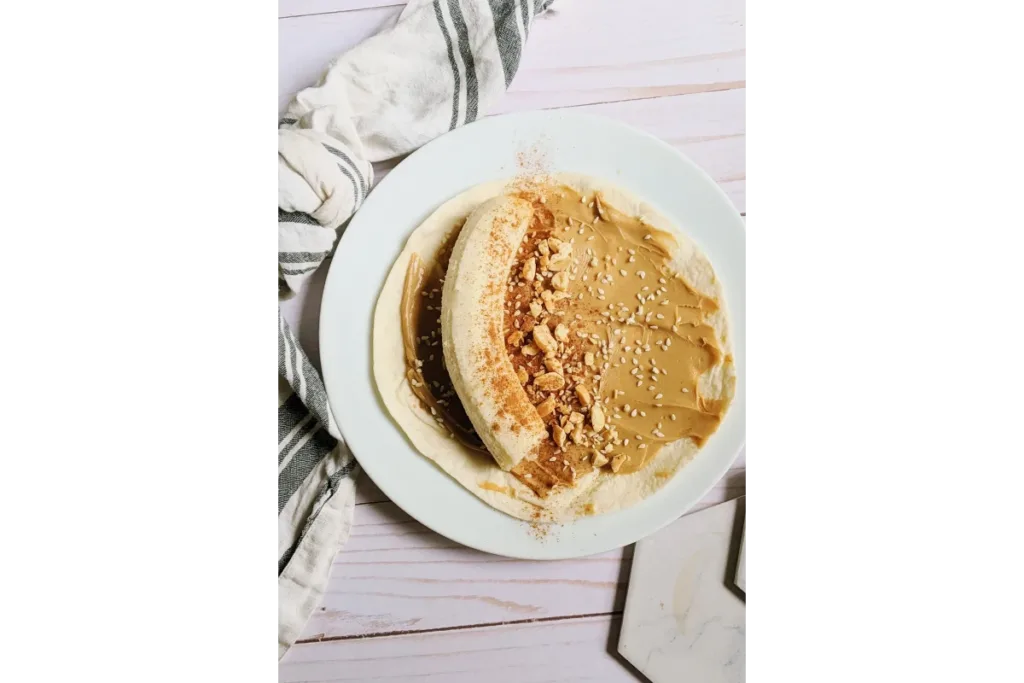 colse-up shot of a banana peanut butter wrap