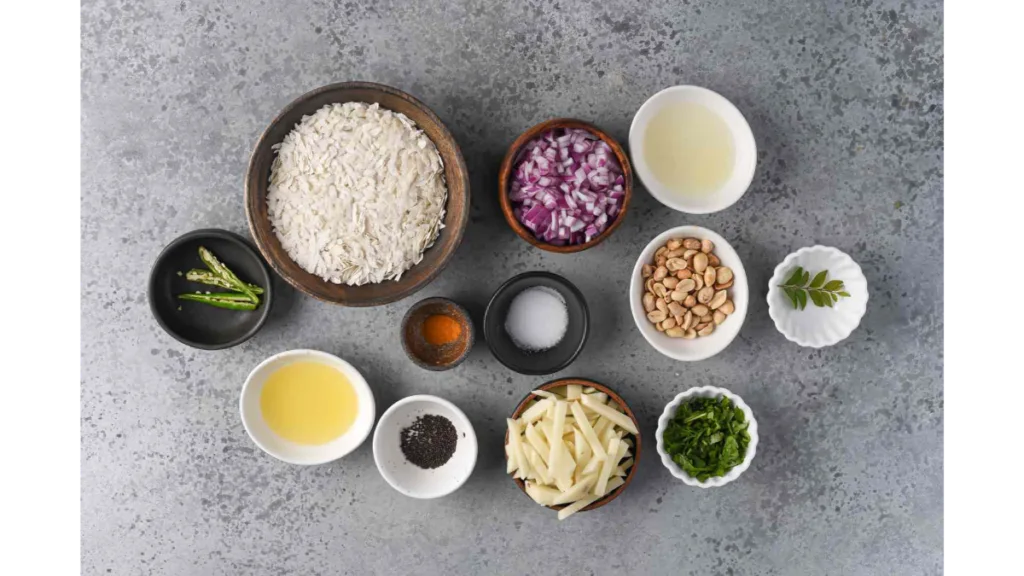 Ingredients for making poha Recipe