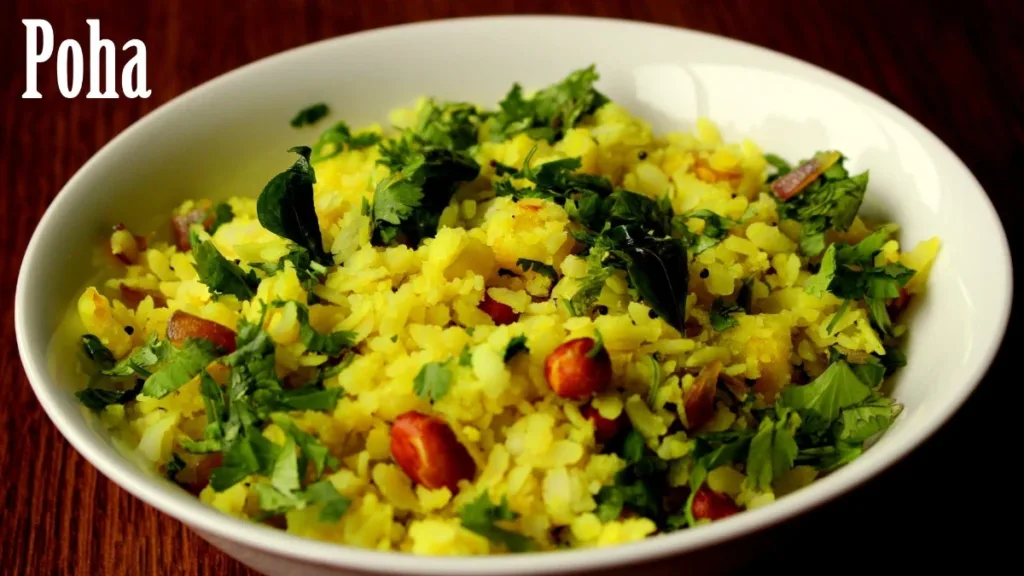 poha is served in a plate