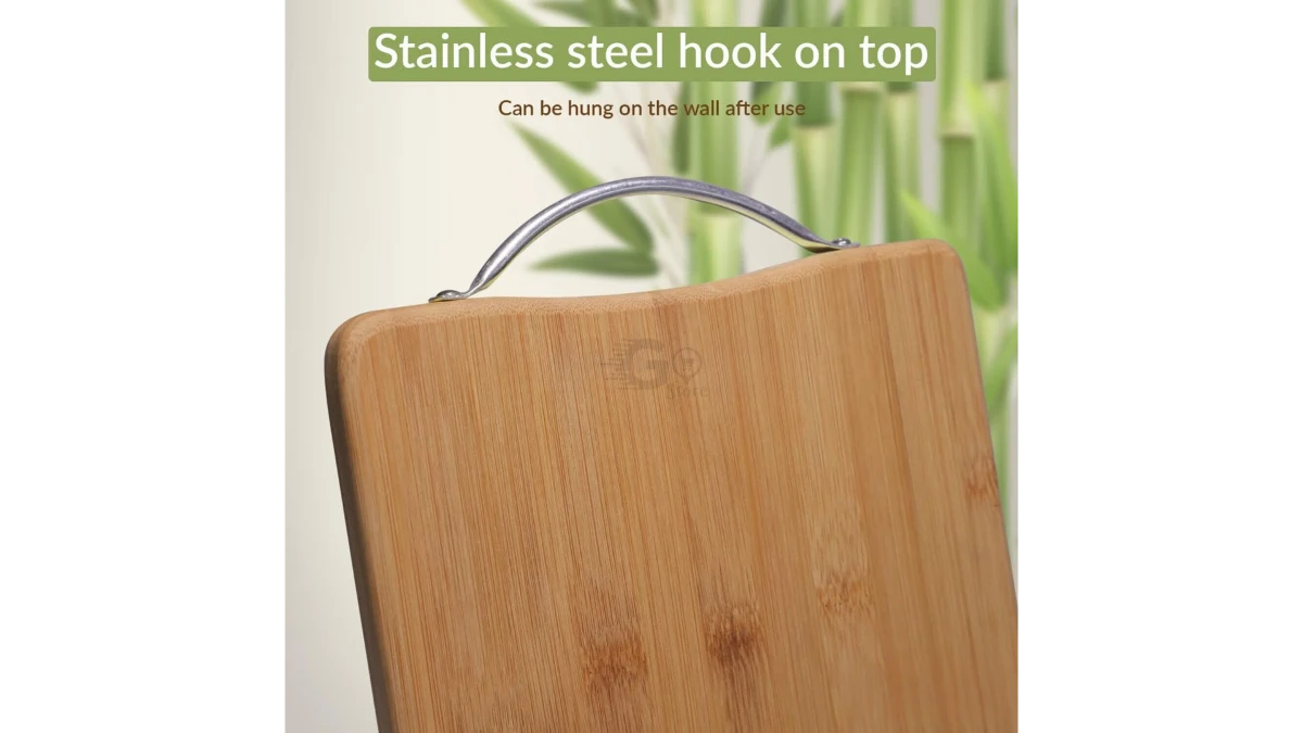 Wooden chopping board with a sharp knife, highlighting durability.